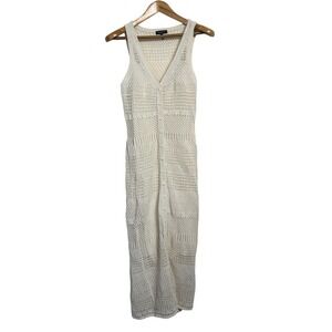 Rag & Bone Crochet Knit Dress Womens Medium Cream Pointelle Button Front Midi